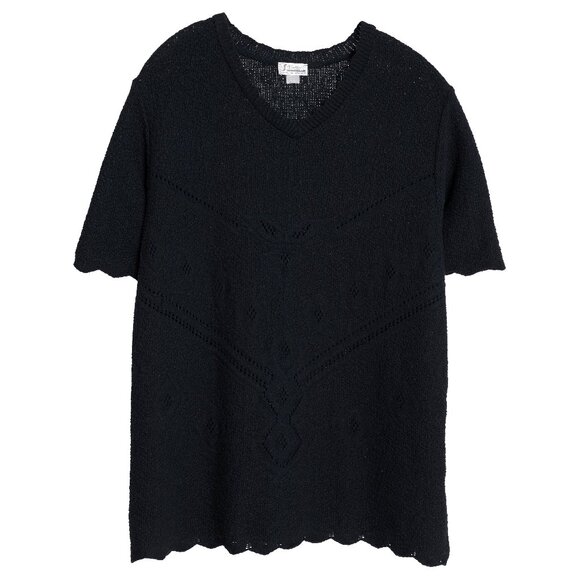 Julietta (Austria) Vintage Open Eyelet Crepe Knit Scalloped T Sweater : L - Picture 1 of 5